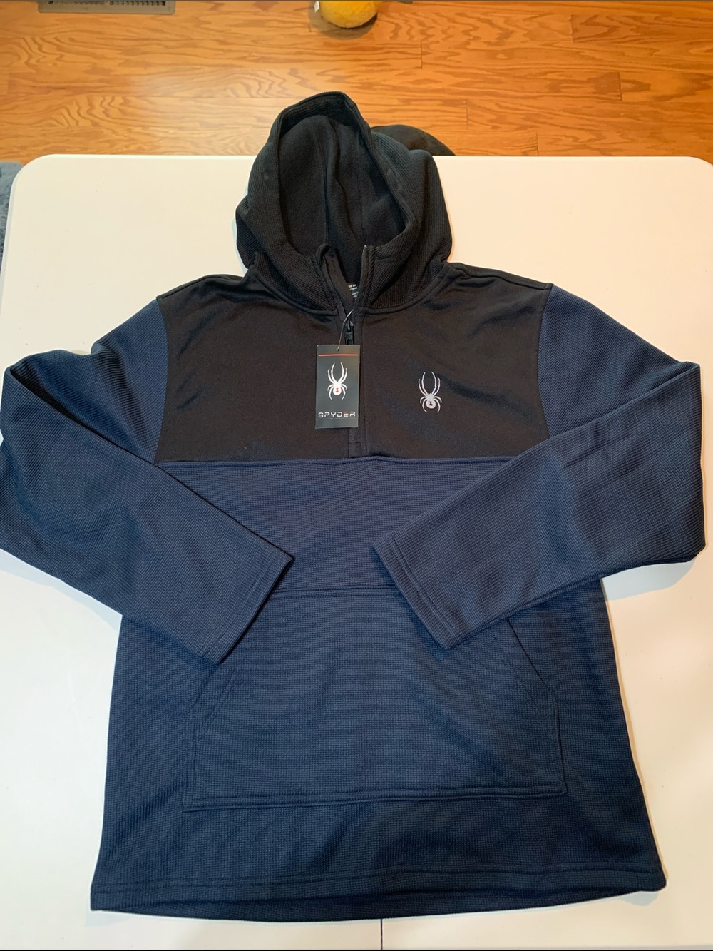 Spyder Black and Navy Half-Zip Hooded Pullover